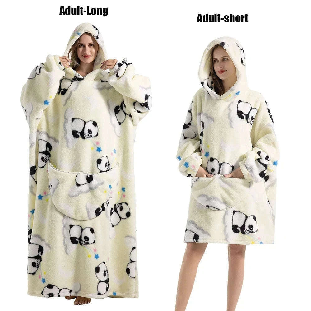 Plush Fleece Blanket Hoodie for Men and Women-FH141 / XL Length 140cm