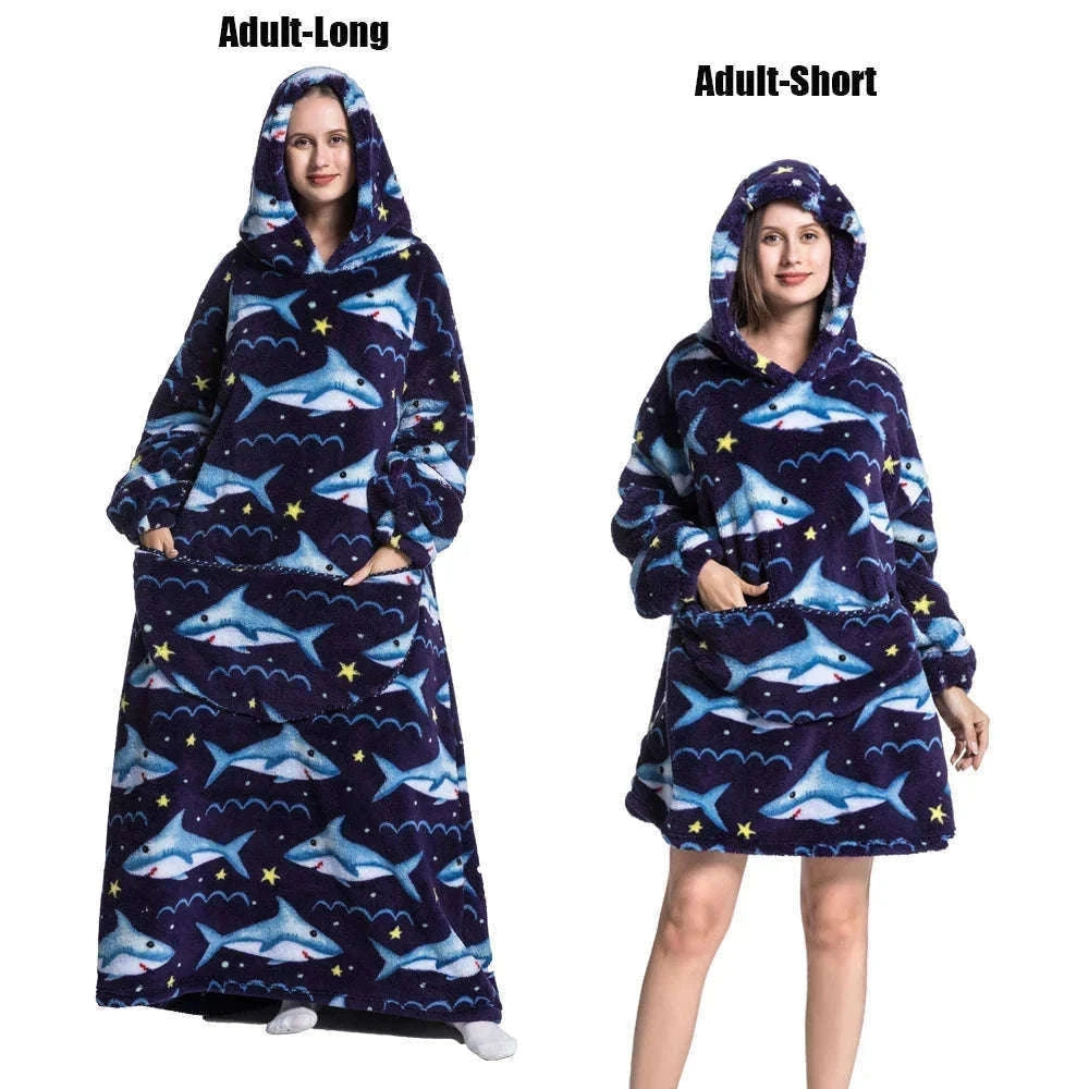 Plush Fleece Blanket Hoodie for Men and Women-FH141 / XL Length 140cm
