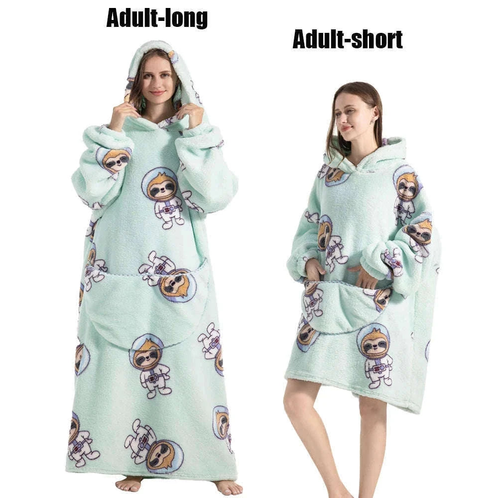Plush Fleece Blanket Hoodie for Men and Women-FH141 / XL Length 140cm