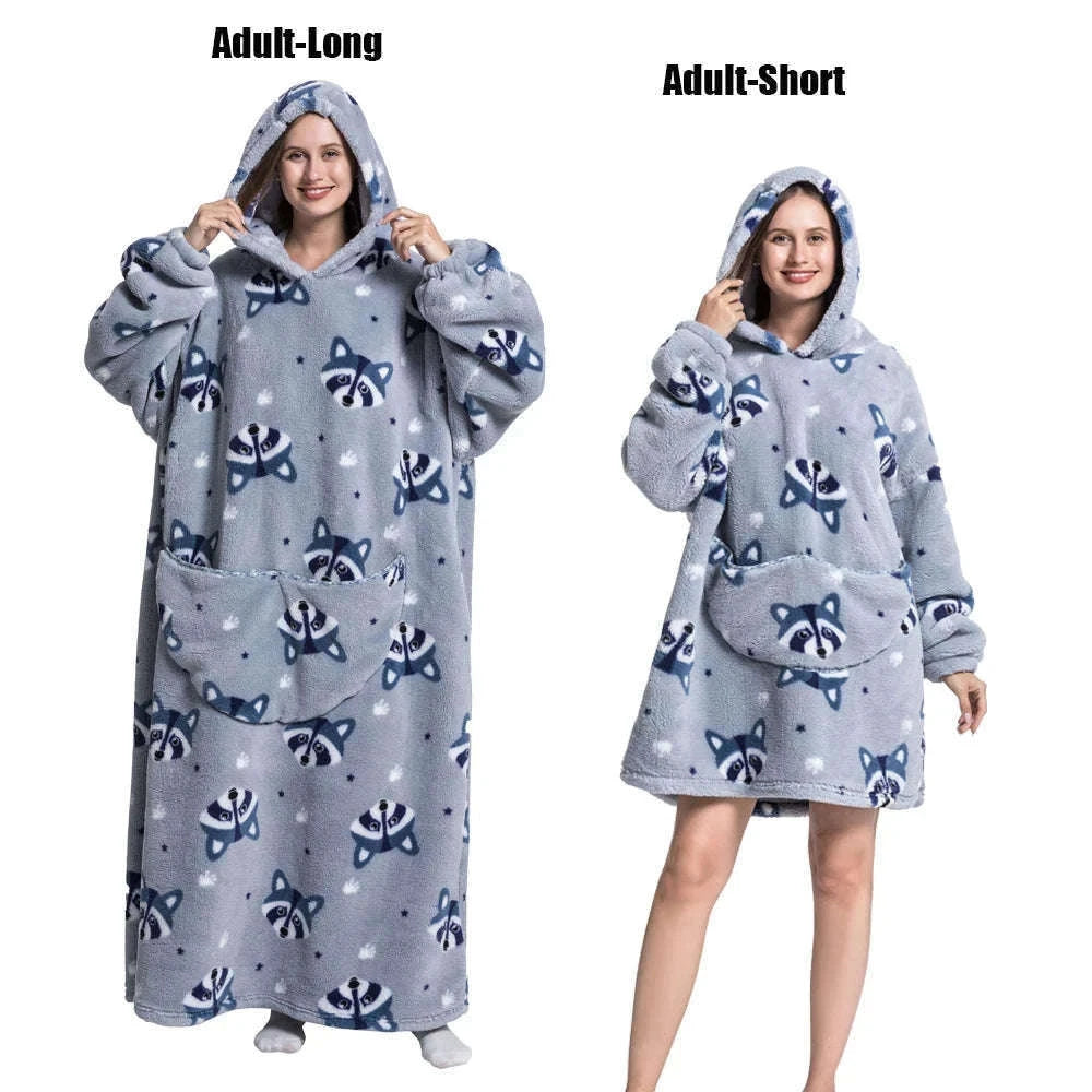Plush Fleece Blanket Hoodie for Men and Women-FH141 / XL Length 140cm