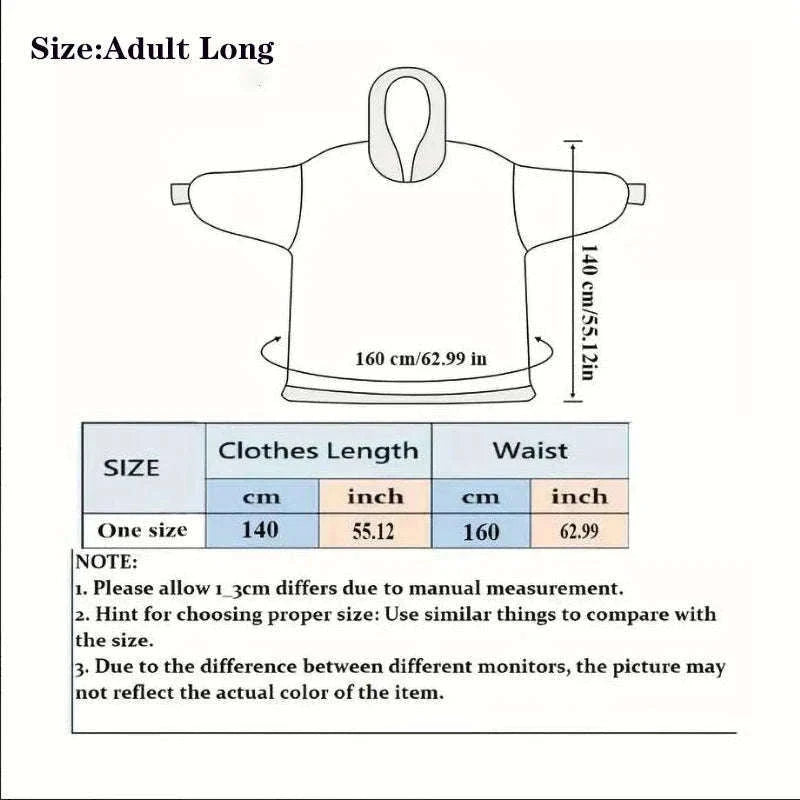 Plush Fleece Blanket Hoodie for Men and Women-FH141 / XL Length 140cm