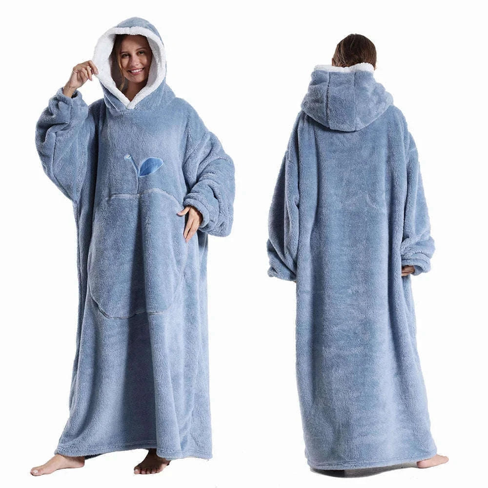 Plush Fleece Blanket Hoodie for Men and Women-FH141 / XL Length 140cm