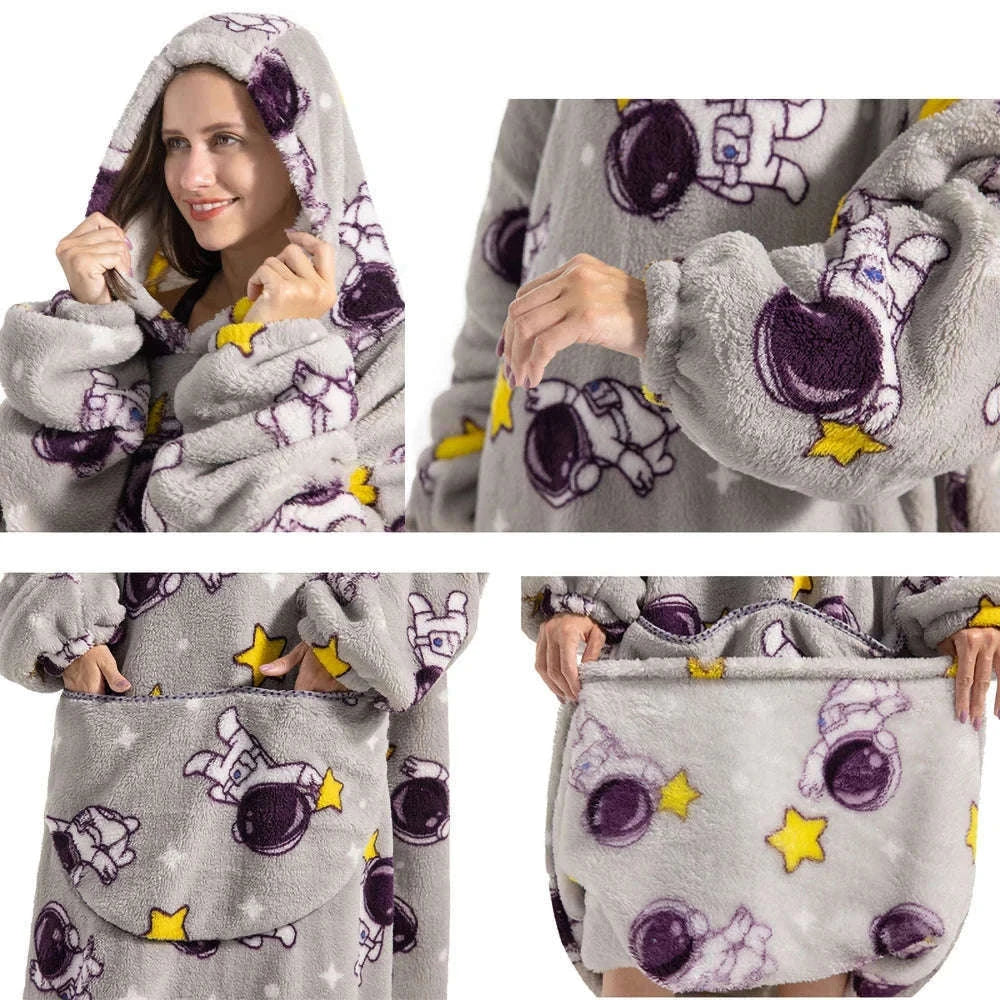 Plush Fleece Blanket Hoodie for Men and Women-FH141 / XL Length 140cm