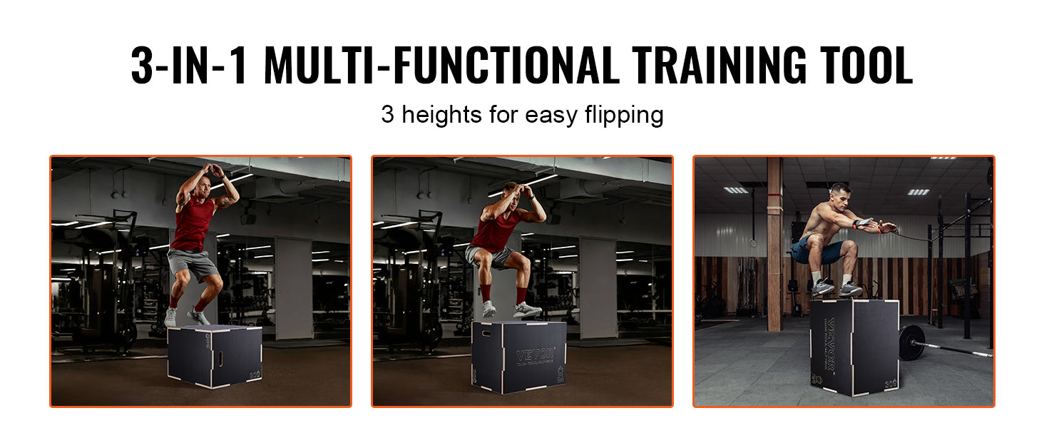3-in-1 Wooden Plyometric Jump Box - Black