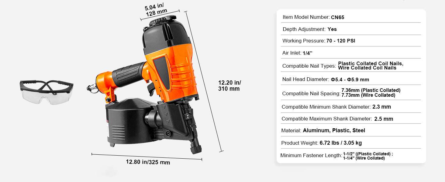 Pneumatic Coil Siding Nailer 70–120 PSI High-Capacity Nail Gun-