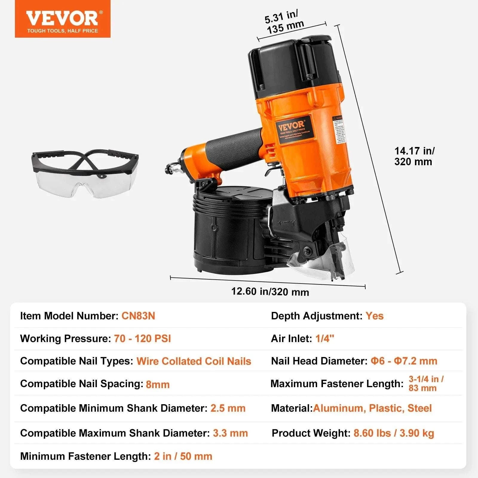 Pneumatic Coil Siding Nailer 70–120 PSI High-Capacity Nail Gun-