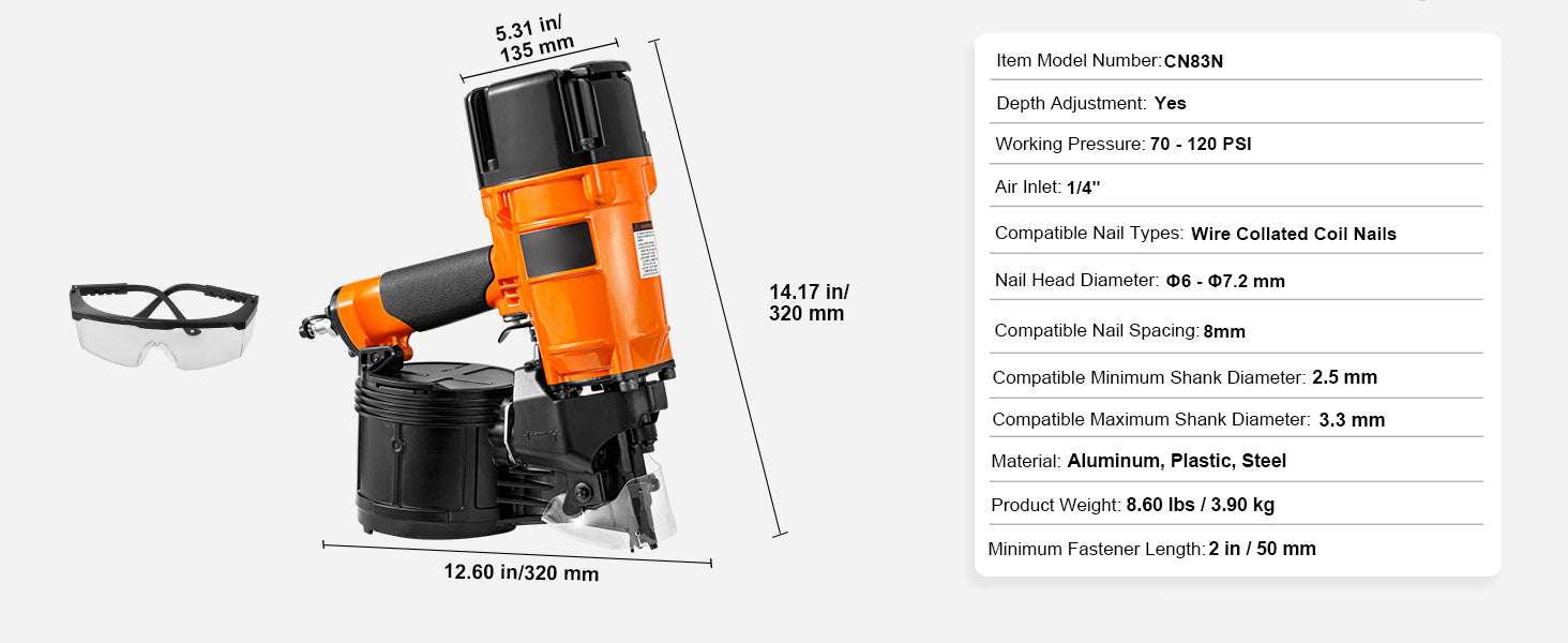 Pneumatic Coil Siding Nailer 70–120 PSI High-Capacity Nail Gun-