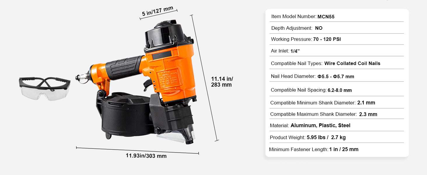 Pneumatic Coil Siding Nailer 70–120 PSI High-Capacity Nail Gun-