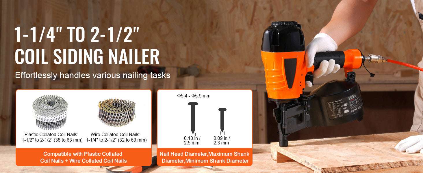 Pneumatic Coil Siding Nailer 70–120 PSI High-Capacity Nail Gun-