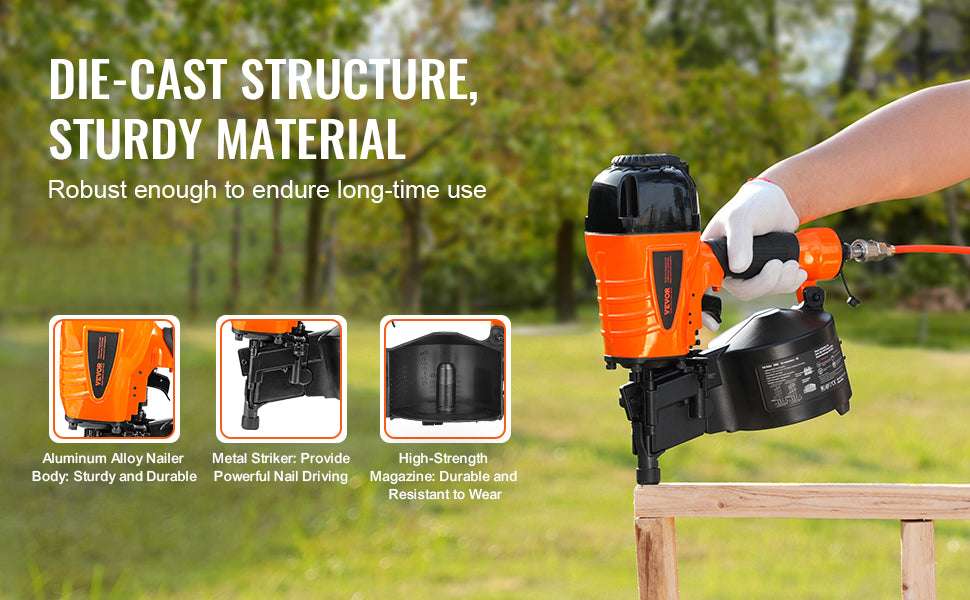 Pneumatic Coil Siding Nailer 70–120 PSI High-Capacity Nail Gun-