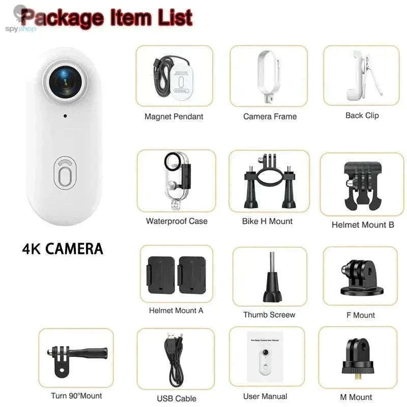 Pocket 4K Mini Camera with Magnetic Mounts-UHD Pro 4K (White) / With 32G TF Card / China Mainland