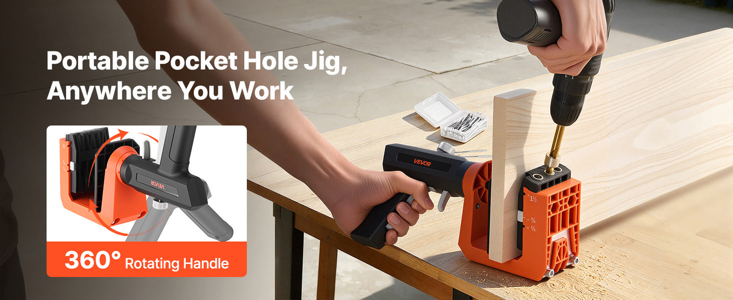 Pocket Hole Jig Kit Adjustable 360° Rotating Handle with 260 Screws