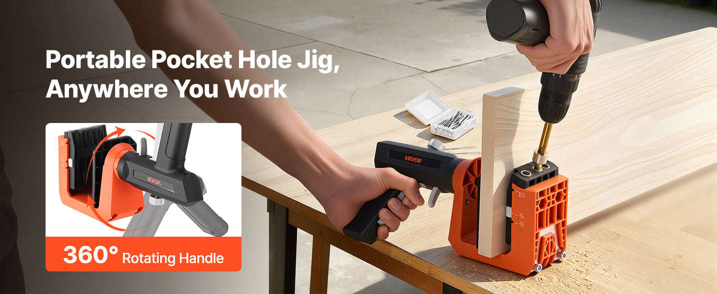 Pocket Hole Jig Kit Adjustable 360° Rotating Handle with 260 Screws-Pocket Hole Jig / United States