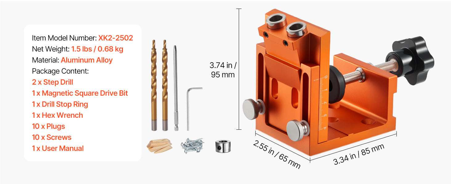 Pocket Hole Jig Kit for Woodworking – Adjustable Drill Guide System-TypeA / United States