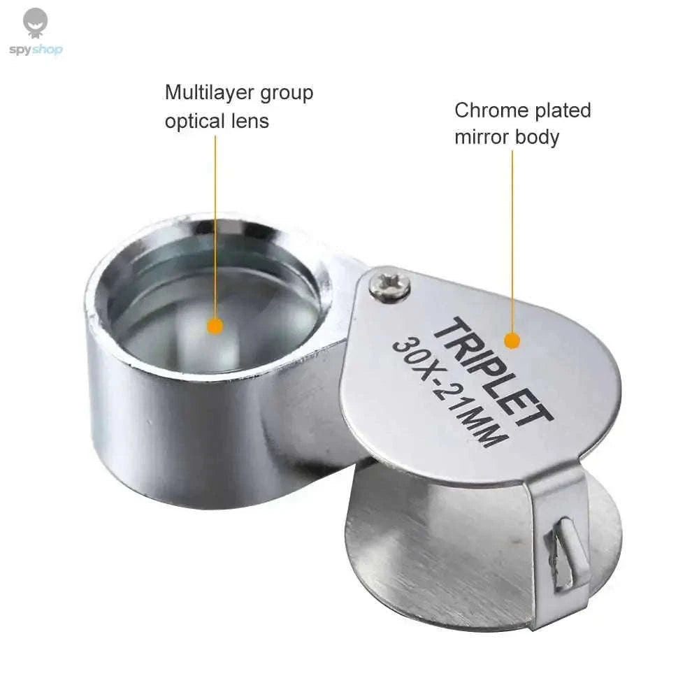 Pocket Loupe Magnifier 10–30X Triplet Lens for Detail Inspection-Silver 20X