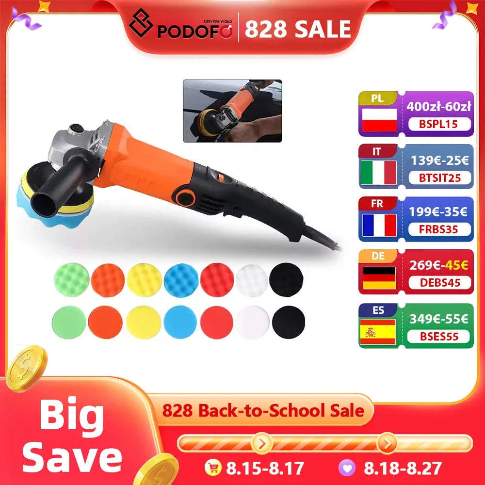 Podofo 1200W Rotary Car Polisher-EU Plug / GERMANY