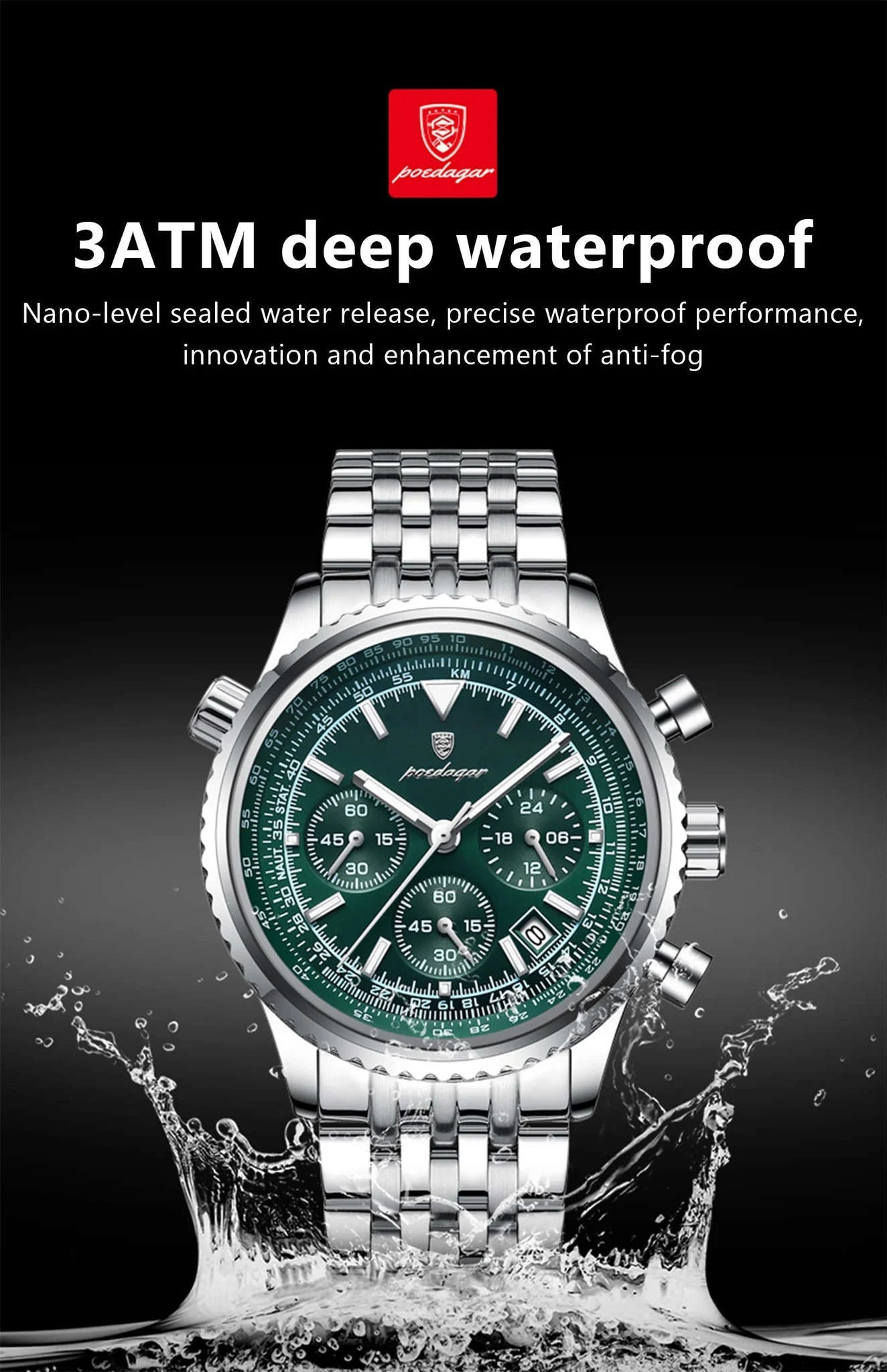 POEDAGAR Luxury Chronograph Watch for Men-960 Silver Blue