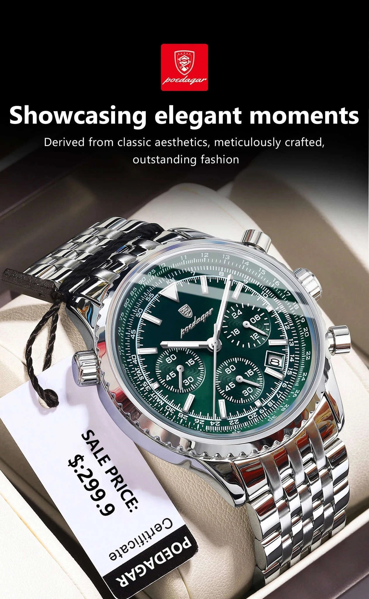 POEDAGAR Luxury Chronograph Watch for Men-960 Silver Blue