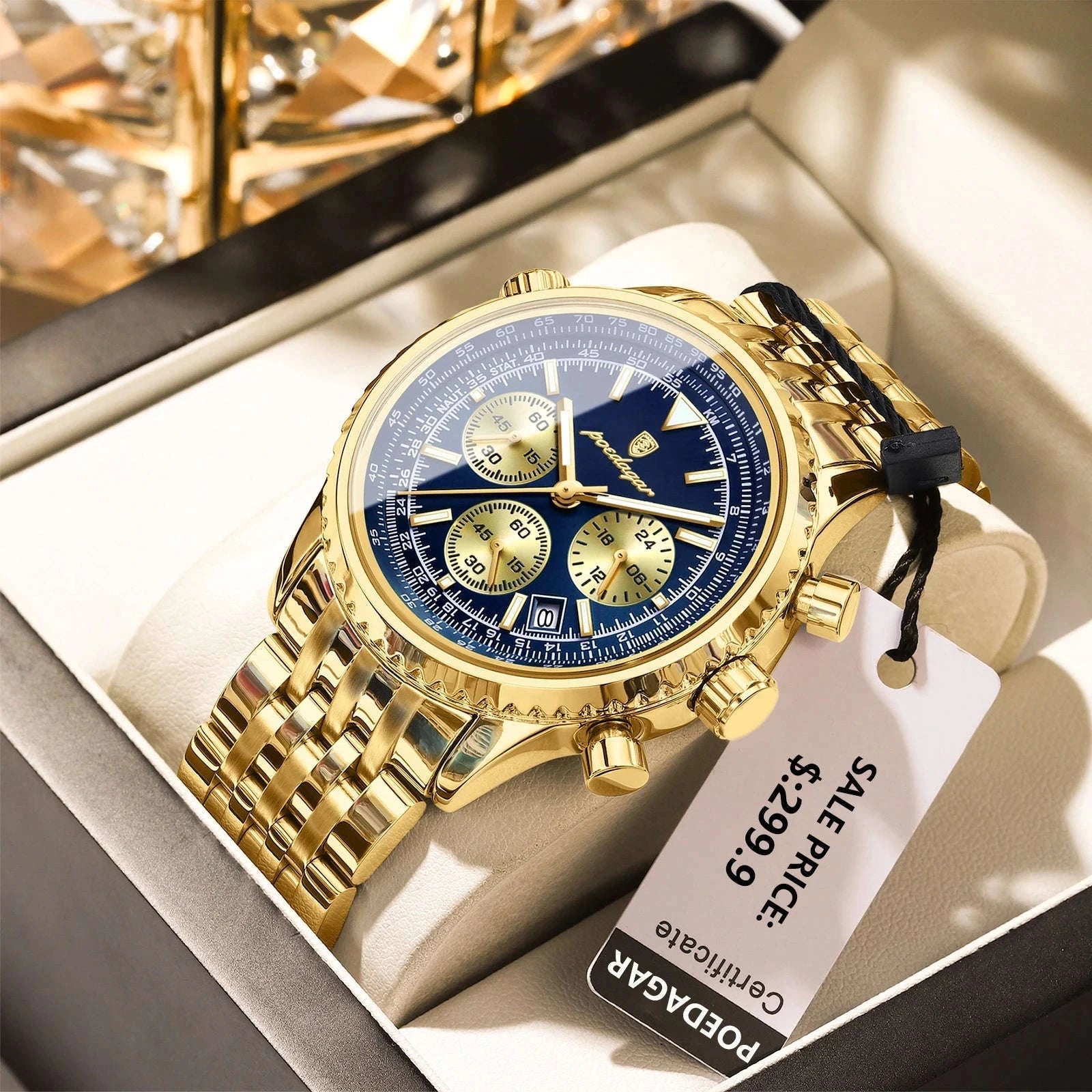 POEDAGAR Luxury Chronograph Watch for Men-960 Silver Blue