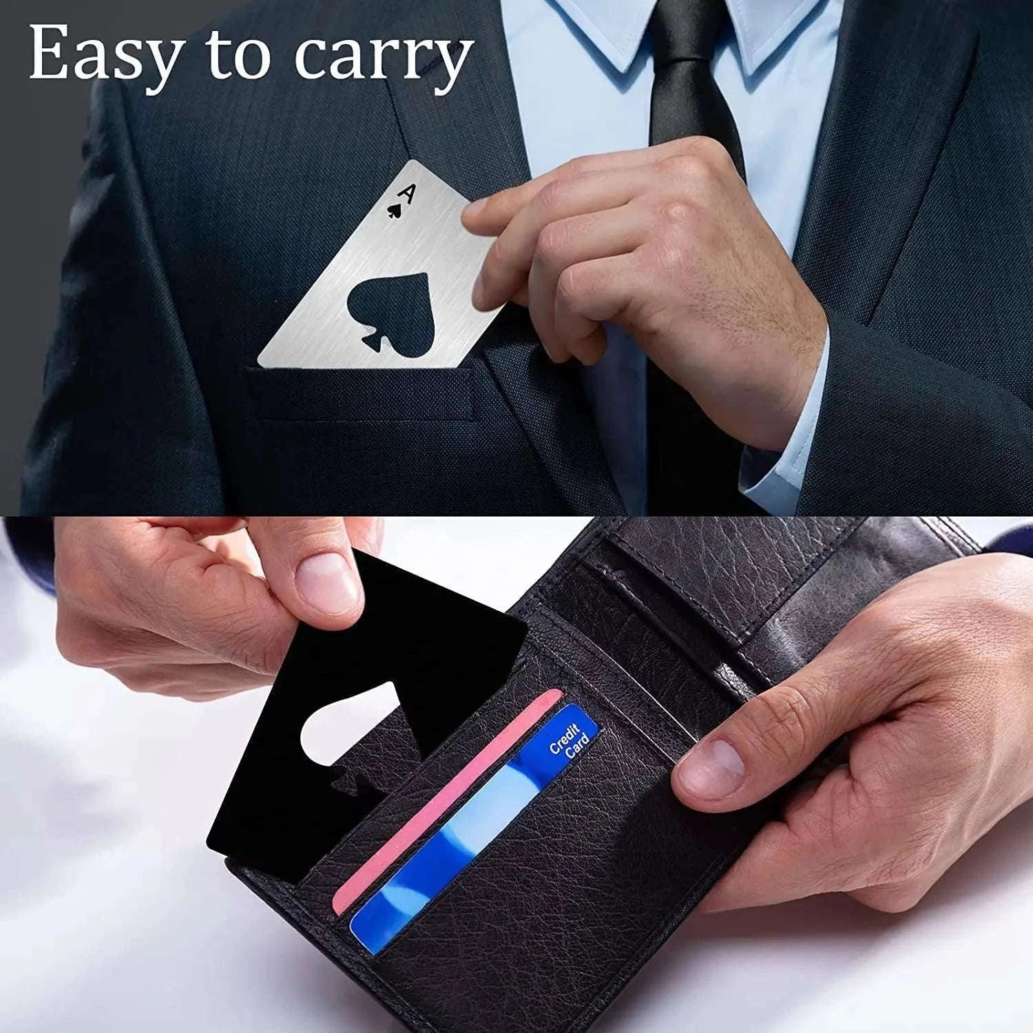 Poker Card Bottle Opener – Slim Wallet Size Metal Opener-Silver
