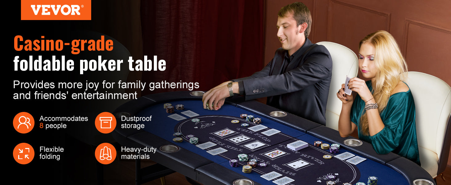 8 Player Foldable Poker Table with Cup Holders & Padded Rails