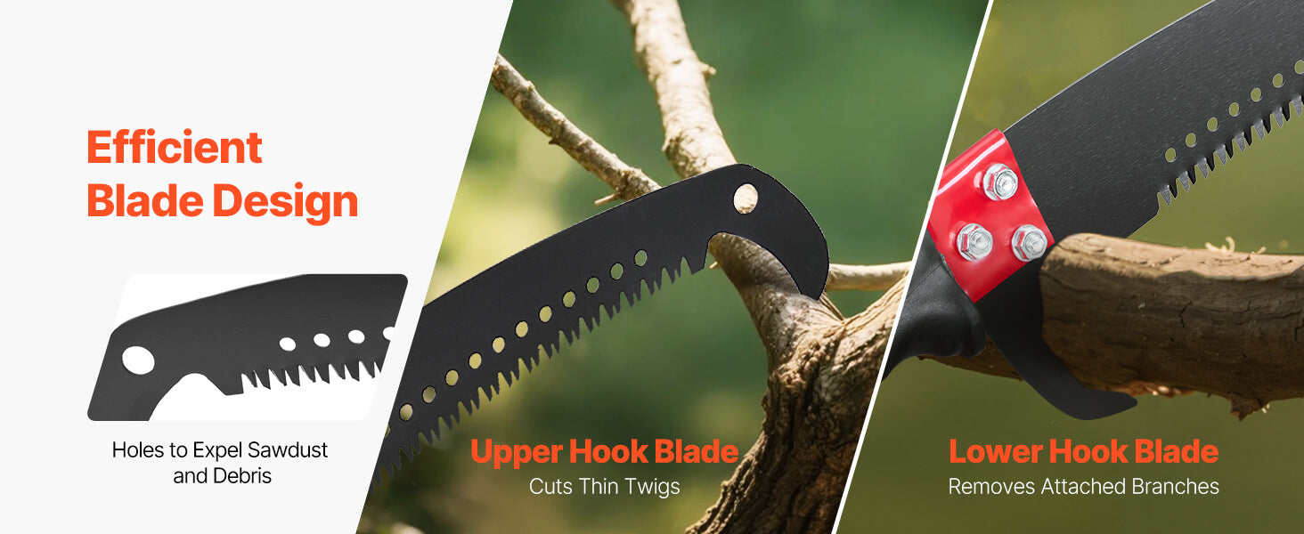 SucceBuy manuálny pílka na stĺp Pole Saw 3,87–27 ft Rozšíriteľná vetvička Pruner ostrý 65Mn oceľový list Sklenená sklenená násada na tyč pre strihanie vysokých konárov