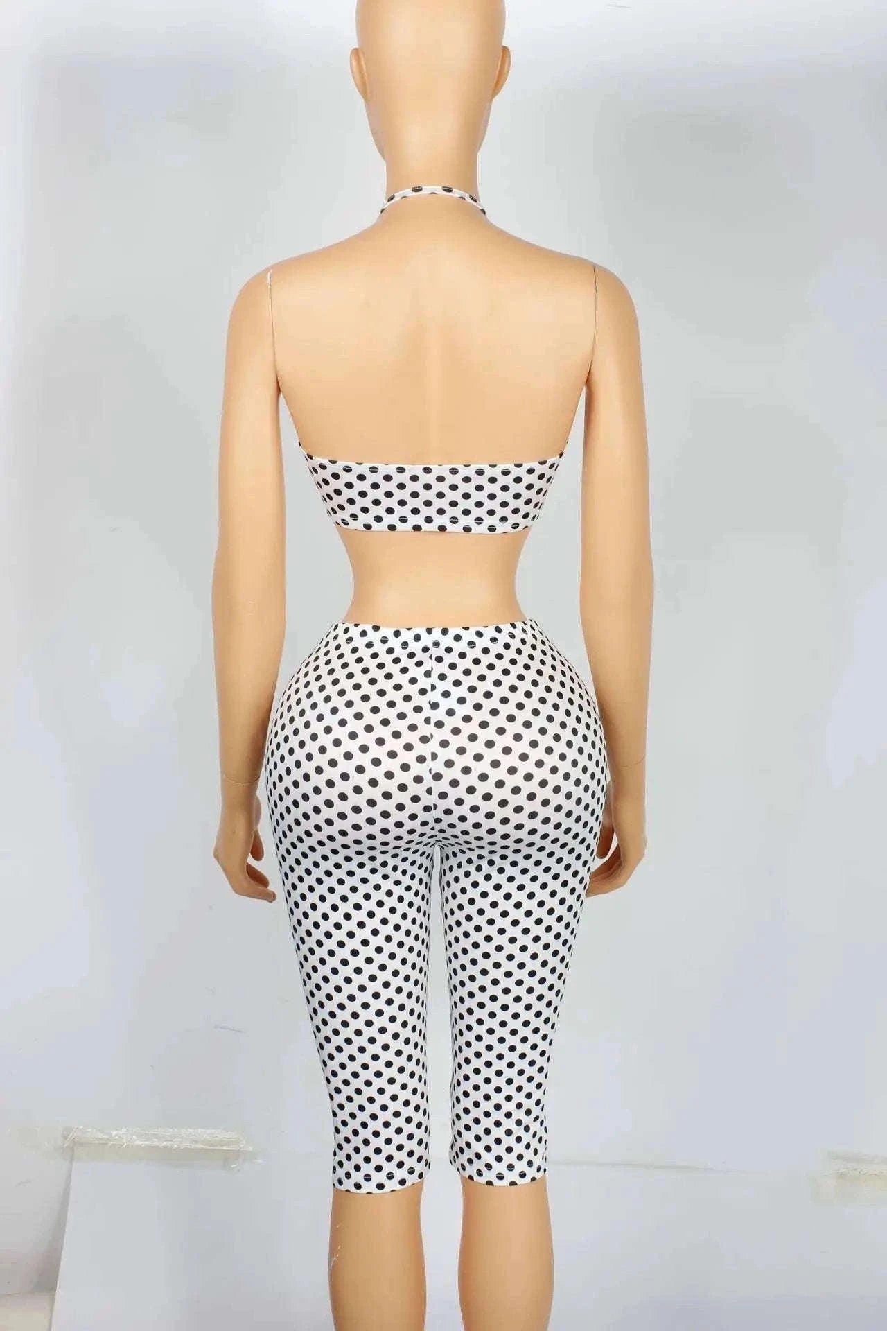 Polka Dot Halter Tank and Biker Shorts Matching Set for Women-WHITE / L