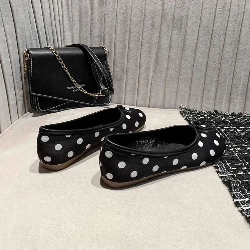 Polka Dot Women Retro Ballet Flats-polka dot / 38