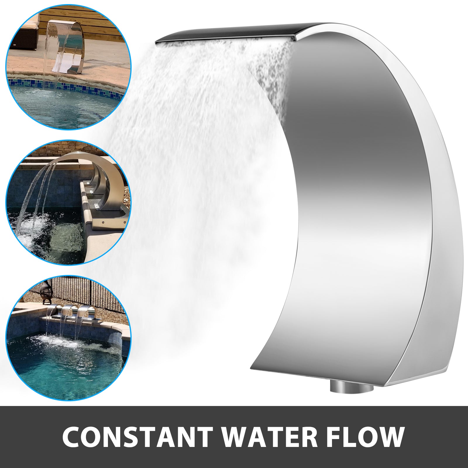 SucceBuy 60x30/40x20 cm Pool Fountain Waterfall Stainless Steel Fountain Pond Garden Swimming Feature Decorative Hardware Faucet