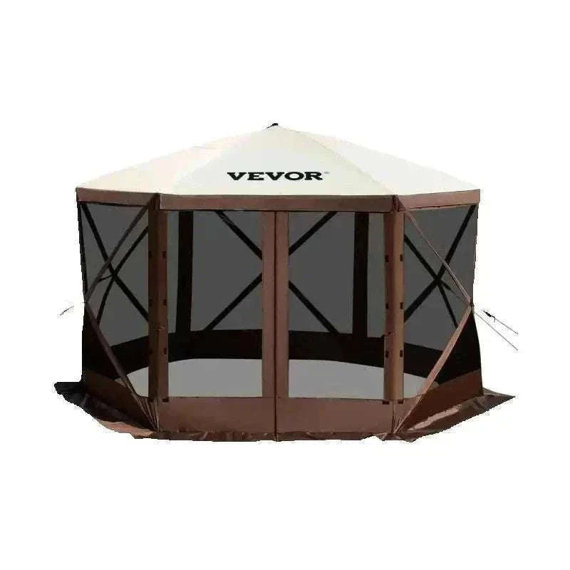Pop-Up 6-Sided Camping Gazebo Tent with Screen & Wind Panels-12x12ft / france