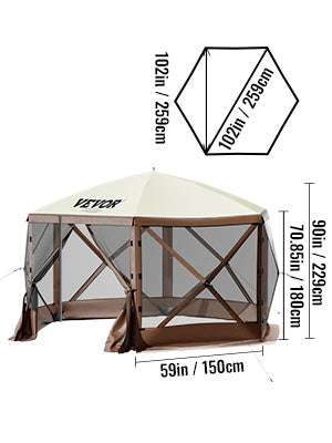 Pop-Up 6-Sided Camping Gazebo Tent with Screen & Wind Panels-12x12ft / france