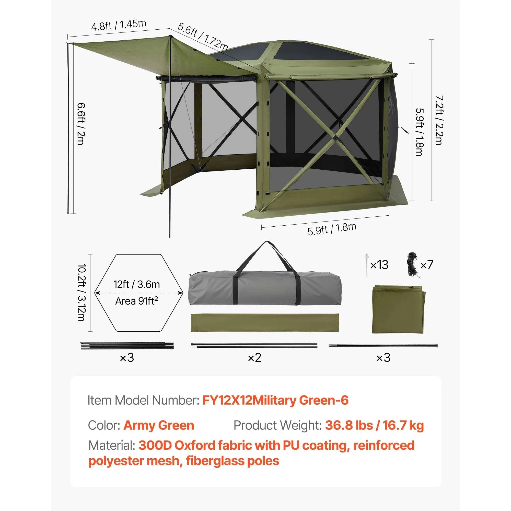 Pop-Up Gazebo Screen Tent with Removable Canopy for Camping-12x12ft Green / United States