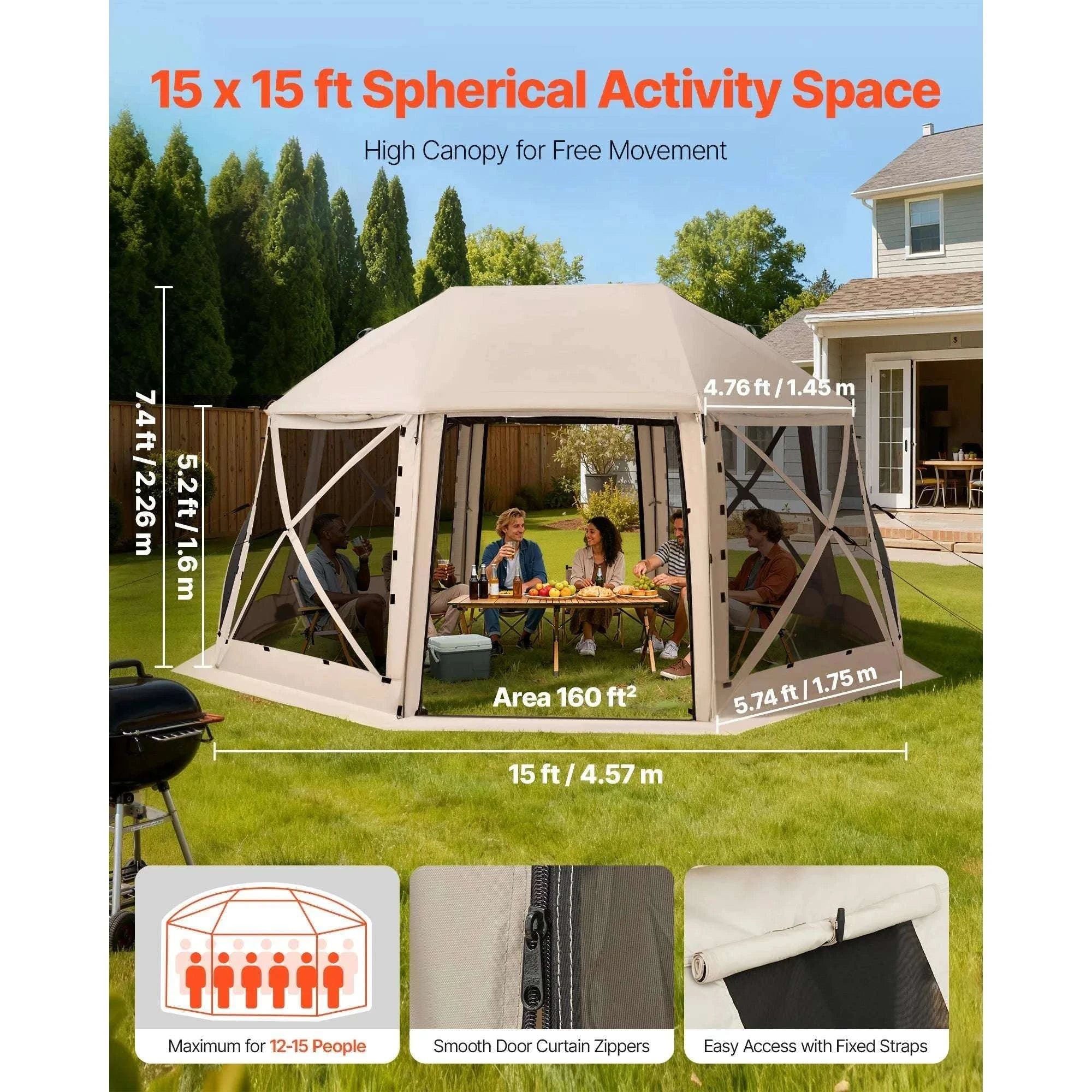 Pop-Up Gazebo Screen Tent with Removable Canopy for Camping-12x12ft Green / United States