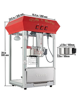 Commercial Electric Popcornmaskin 8/12 Oz Högkapacitet Bänkskiva