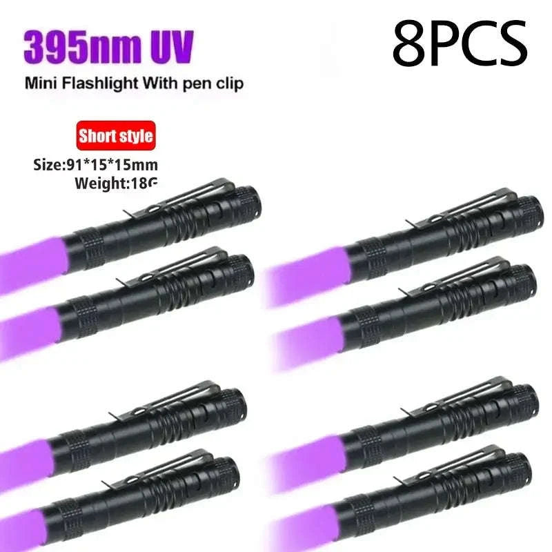 Portable 395nm UV Flashlight – High-Precision Detection & Pocket-Ready Design-Short-8PCS
