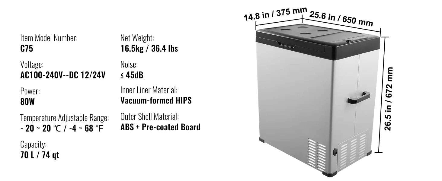 Portable 70L Car Refrigerator Freezer-70L / CZECH REPUBLIC