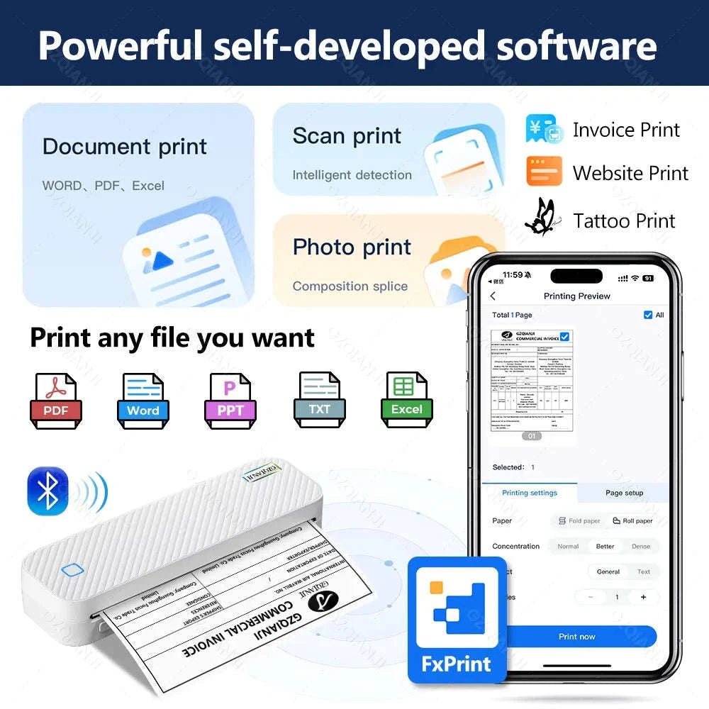 Portable A4 Thermal Printer-2Rolls100pcs 1Case