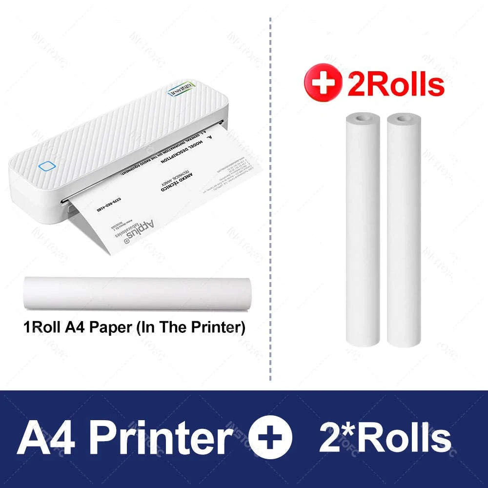 Portable A4 Thermal Printer-2Rolls100pcs 1Case