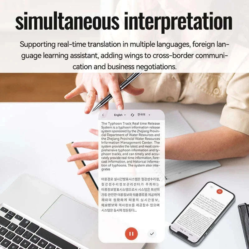 Portable AI Voice Recorder Pen With Transcription and Translation-16GB