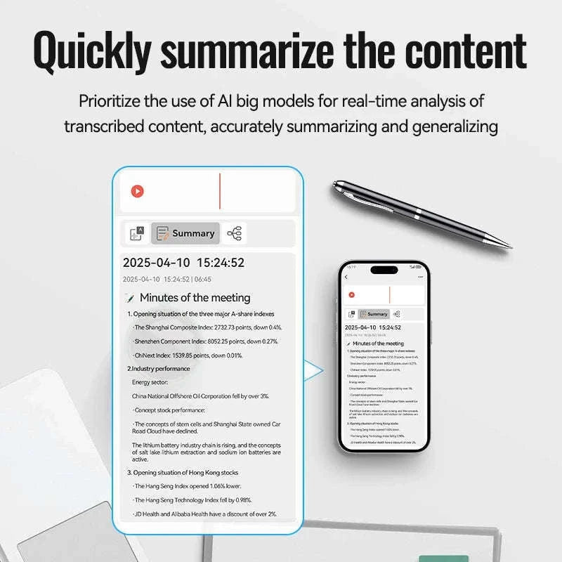 Portable AI Voice Recorder Pen With Transcription and Translation-16GB