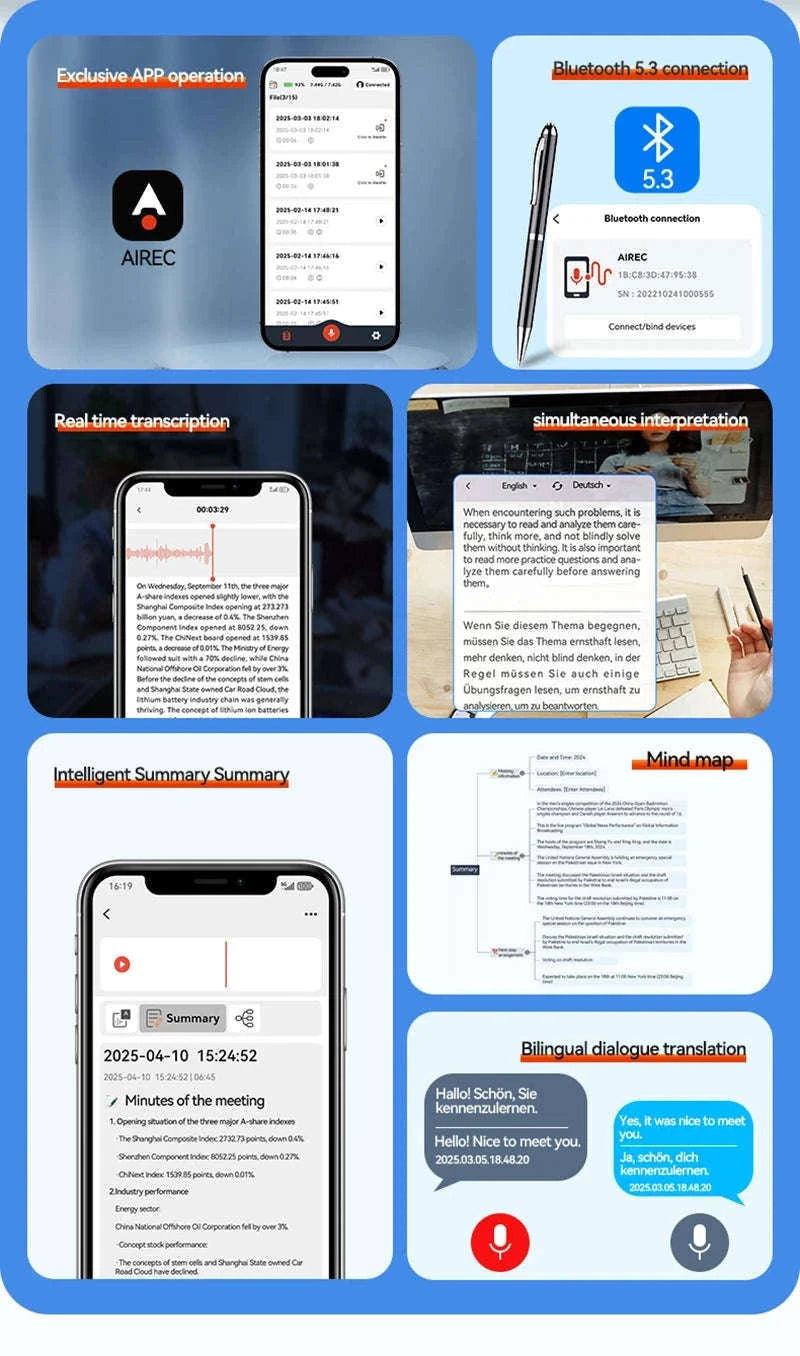 Portable AI Voice Recorder Pen With Transcription and Translation-16GB