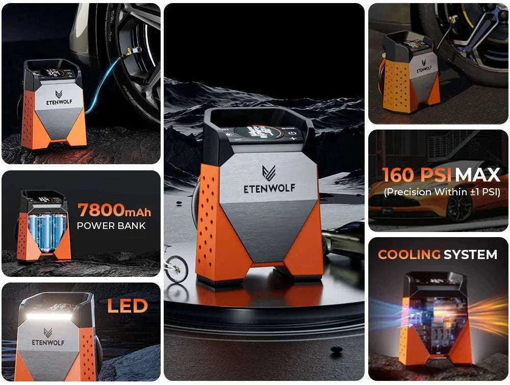 Portable Air Compressor Tire Inflator 7800mAh 160 PSI-S3se orange / China Mainland