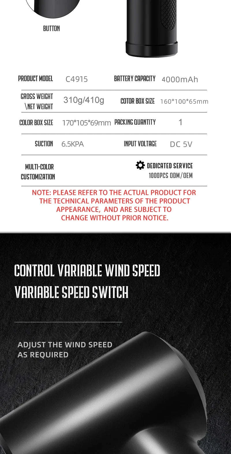 Portable Air Duster 51000RPM Cordless Blower with LED-4000 mAh