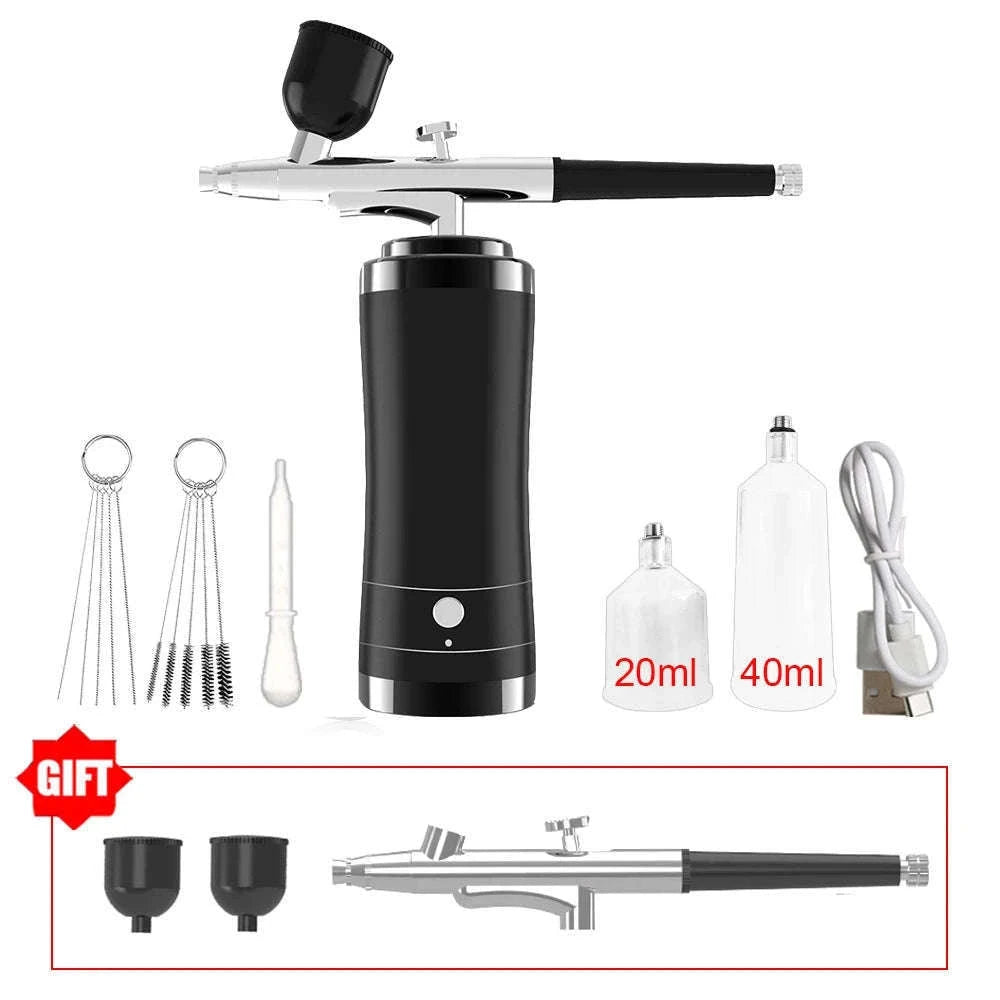 Portable Airbrush Nail Art Compressor for Precision Spray Control-Black