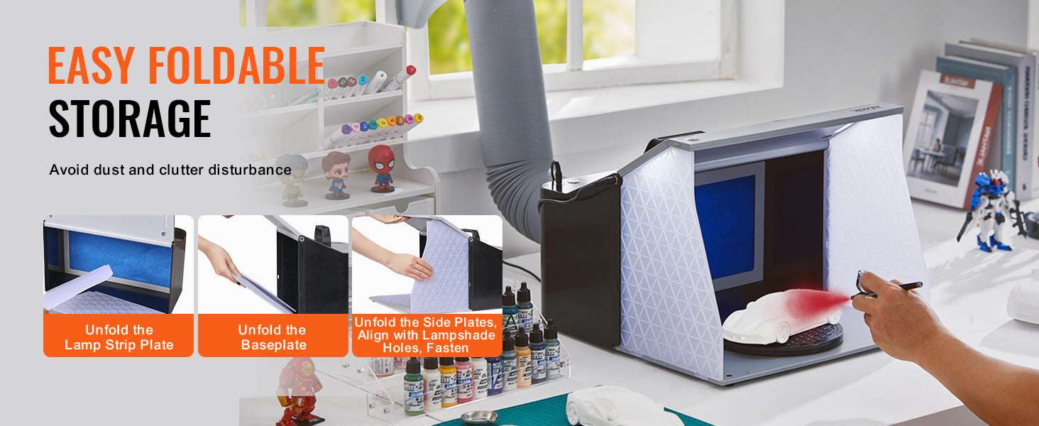Portable Airbrush Spray Booth with Dual Fans, LED Lights & Hose-4 LED Lights / United States