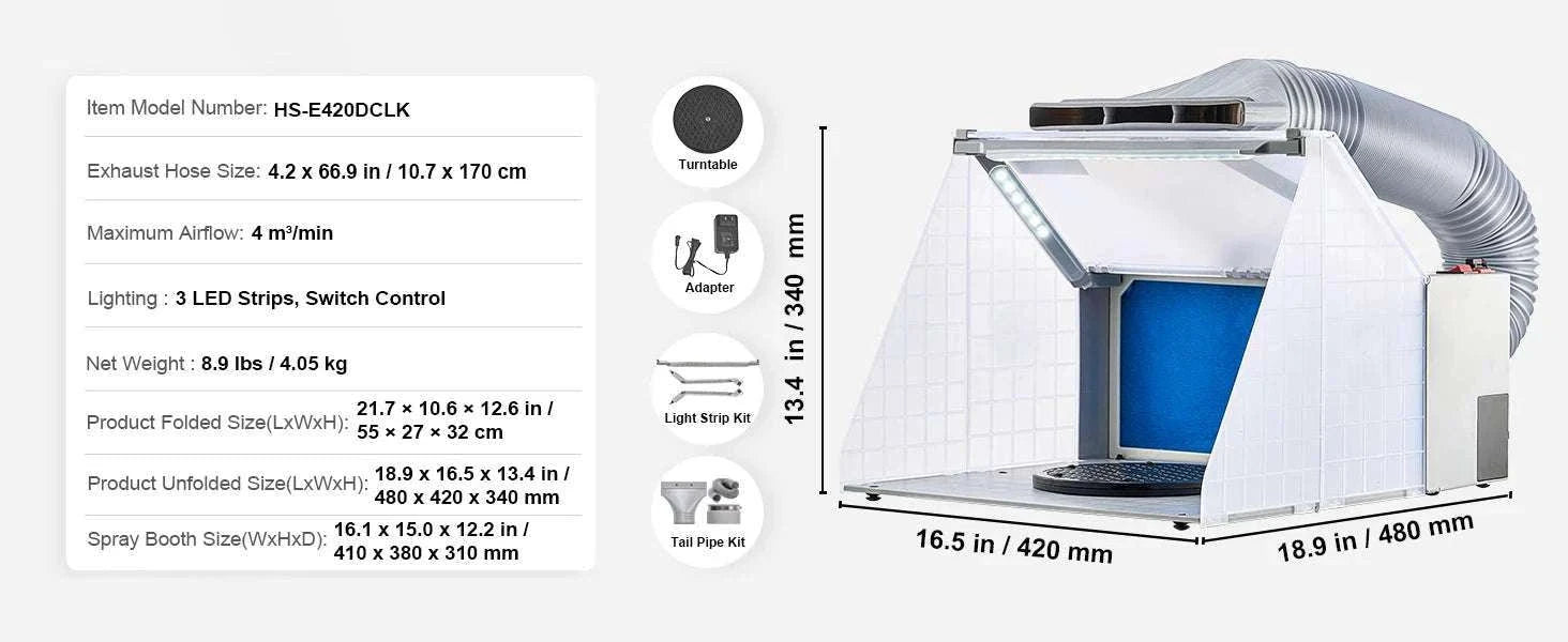 Portable Airbrush Spray Booth with Dual Fans, LED Lights & Hose-42cm / france