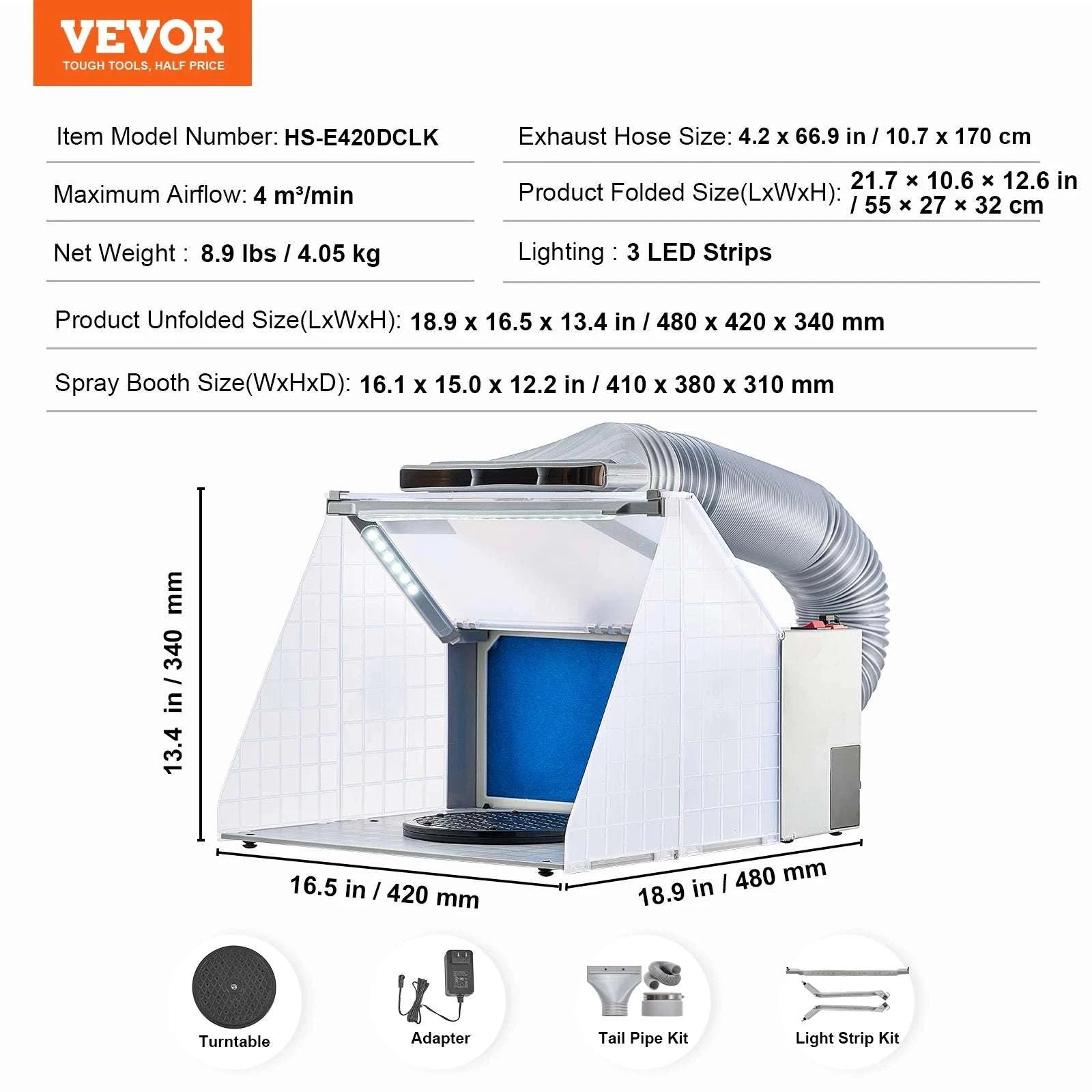 Portable Airbrush Spray Booth with Dual Fans, LED Lights & Hose-42cm / france