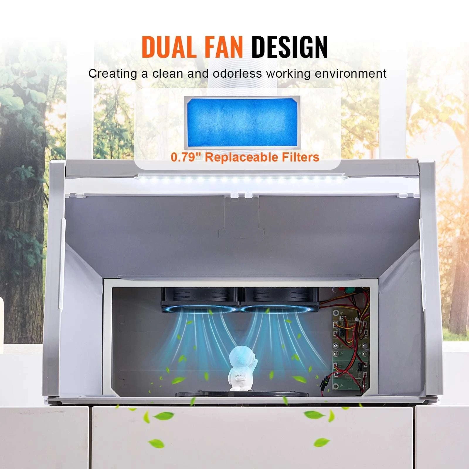 Portable Airbrush Spray Booth with Dual Fans, LED Lights & Hose-42cm / United States