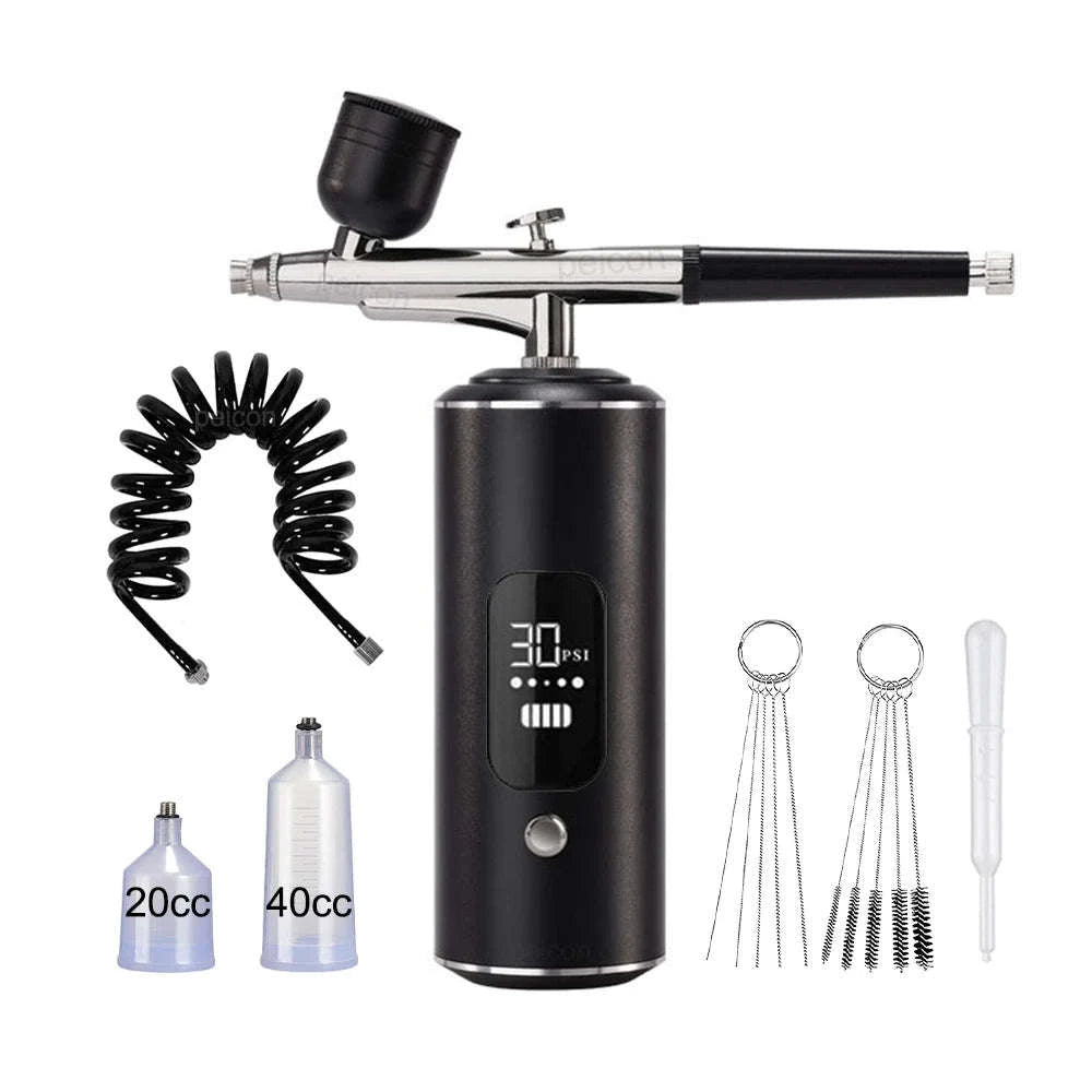 Portable Airbrush Spray Gun with Built-In Compressor-Black
