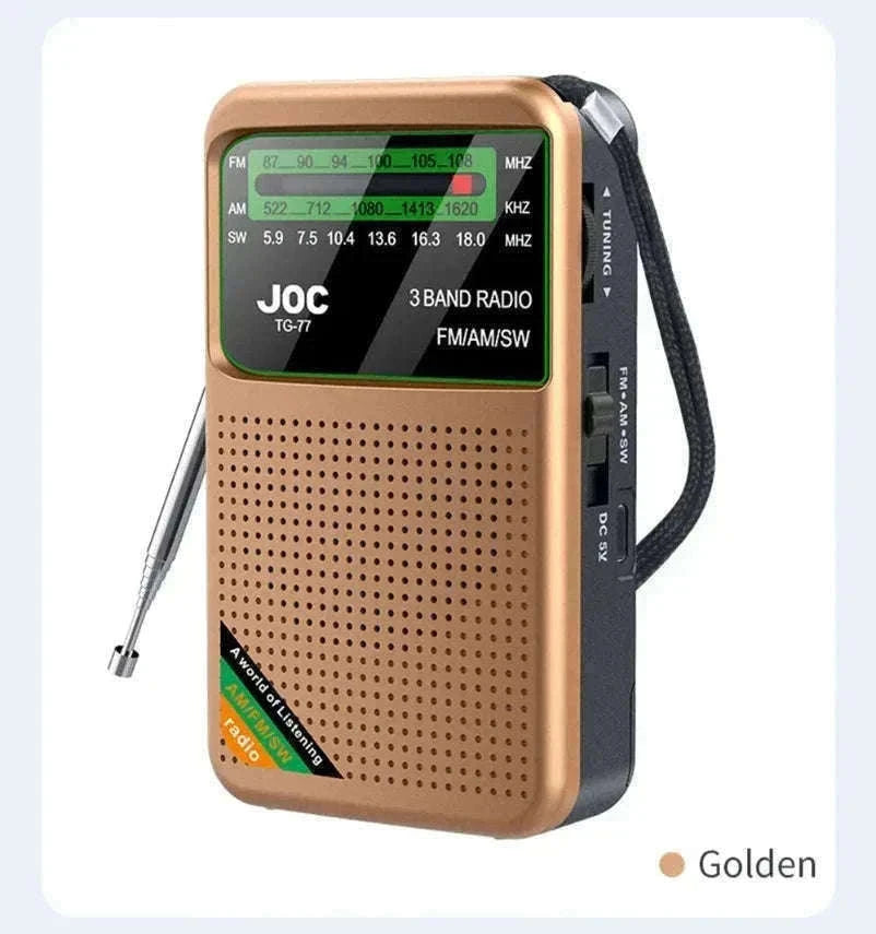 Portable AM FM SW Radio with Rechargeable Battery & Clear Display-TG66 Gold